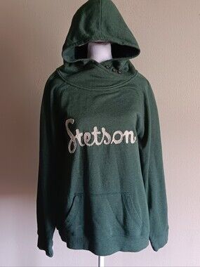 Stetson Forest Green Hooded Pullover with Script Logo Mens Large, Fall Layers